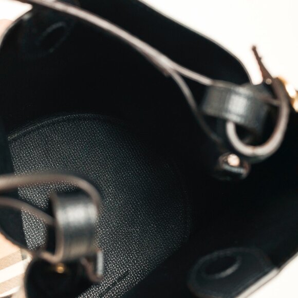 Burberry Small Lorne Haymarket Check Leather-Trim Bucket Bag - Picture 12 of 13